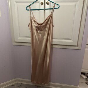 bebe Satin Slip Dress in Champagne